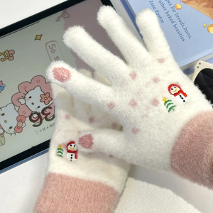Guantes de invierno de lana cálidos con diseño de muñeco de nieve <span class=keywords><strong>para</strong></span> mujer, compatibles con pantalla táctil, ideales <span class=keywords><strong>para</strong></span> <span class=keywords><strong>scooter</strong></span>, venta al por mayor <span class=keywords><strong>para</strong></span> uso urbano. - Product Image 2
