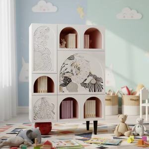 ตู้หนังสือโมดูลาร์ลายกราฟฟิตีศิลปะสมัยใหม่ ตู้เก็บของแบบเปิด สำหรับตกแต่งสตูดิโอศิลปะ<span class=keywords><strong>เด็ก</strong></span>บูติกและเลานจ์<span class=keywords><strong>คาเฟ่</strong></span>พรีเมียม - Product Image 1