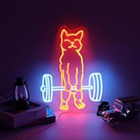 Enseigne néon LED « Strong Weightlifting Cat » – Décoration murale amusante et motivante pour salle de sport, maison, bureau et salles de musculation, couleurs personnalisées en acrylique