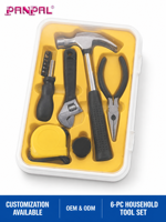 Kit d'outils manuels de bricolage pour la maison, 6 pièces, avec boîte en plastique, pour la réparation et l'entretien à domicile, vente en gros, personnalisable