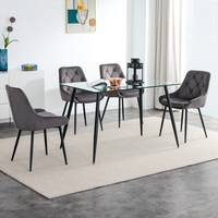 Chaise de salle à manger rectangulaire moderne et simple pour petite famille, en velours gris, style nordique, avec bouton