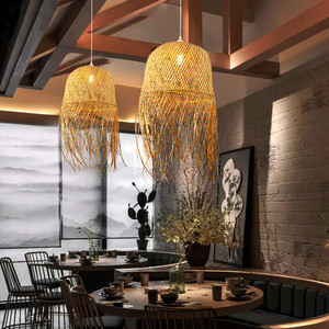 Lustre en bambou naturel fait à la main avec pendentif en bambou asiatique, éclairage en rotin rétro Vintage, maison d'île, <span class=keywords><strong>Bar</strong></span>, maison de thé - Product Image 5