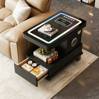 Table d'appoint mobile intelligente avec chargeur sans fil et haut-parleur Bluetooth, table de canapé multifonctionnelle avec rangement pour le salon