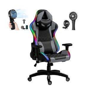 Chaise de joueur élégante avec ventilateur de poche, oreiller d'appui-tête en demi-lune, <span class=keywords><strong>coussin</strong></span> <span class=keywords><strong>lombaire</strong></span>, chaise de course Silla Gamers Con Luz - Product Image 1