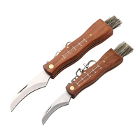 Couteau Champignon Pliant Manche En Bois Avec Brosse Couteau De Poche Camping En Plein Air Couteau De Cueillette De Jardin Multifonctionnel