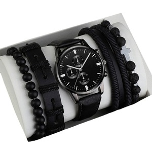 Reloj de cuarzo a la moda para hombre, correa de cuero, conjunto de reloj y pulsera para hombre, estilo Simple - Product Image 5