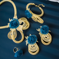 Parure de bijoux en laiton filigrané motif rose bleue, faite à la main, de luxe, pour femme, idéale pour mariage, fête, Saint-Valentin, cadeau, faible MOQ, vente en gros par petites lots