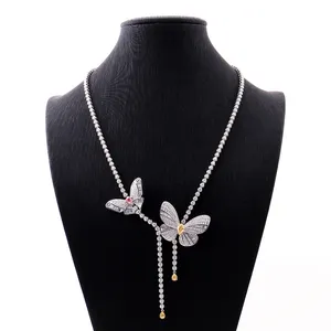 New arrival GIA certified pink and yellow natural vivid diamond butterfly necklace as anniversary gift