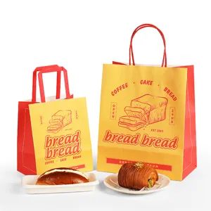 Wholesale Recycled Kraft Take Away Bread Packaging Custom Restaurant Paper Bag For Food Delivery