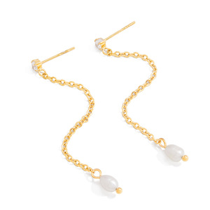 ต่างหูระย้าดีไซน์หรูหราประดับมุกน้ำจืดและเพชรซิคอน พร้อมสายโซ่ทอง เหมาะสำหรับใส่ทุกวัน - Product Image 5