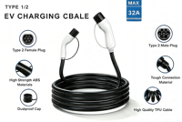 Câble de charge pour VE 32A 3,5kW 7kW 11kW 22kW, Câble de charge pour véhicules électriques Type 2 vers Type 2 / Type 1 de 5M 7M 10M