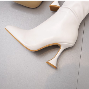 Bottes longues pour femme grande taille, style tube, talon chaton, au-dessus du genou, blanches, cuissardes - Product Image 6