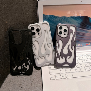 Tự làm ngọn lửa mô hình 3D kết cấu làm mát siêu mỏng TPU + PC trường hợp điện thoại cho 17 Pro Max 16 15 14 11 với bảo vệ 360 & Chống sốc - Product Image 3