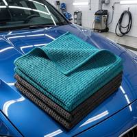 Serviette de lavage de voiture carrée en microfibre polyester à tissage gaufré, sans peluches, séchage rapide, absorbante, sans traces, sans rayures, pour l'extérieur du véhicule
