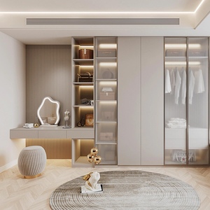 Armadio Moderno a 2 Ante per Camera da Letto, in Legno Grigio Melaminico, con Porte, Spazio Multi-zona, Appendiabiti, Illuminazione Integrata, Arredamento per la Casa - Product Image 1