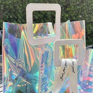 Sac fourre-tout transparent holographique personnalisé avec logo, sac à main en PVC imperméable pour cadeaux de salon professionnel, pochette promotionnelle - Product Image 4