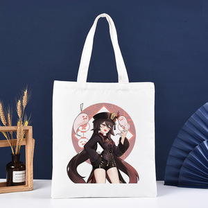 Sac en toile imprimé Genshin Impact <span class=keywords><strong>Hu</strong></span> <span class=keywords><strong>Tao</strong></span> pour le commerce transfrontalier, sac à bandoulière style Harajuku, sac de courses portable - Product Image 1