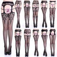 Collants résille sexy à motif porte-jarretelles, bas jacquard à motifs floraux, collants en maille, bas au-dessus du genou pour clubbing, vente en gros