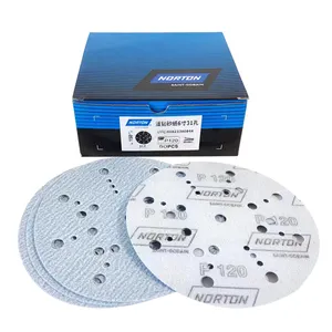 American NORTON Blue Sandpaper 6 "31 Hole 150mm Back Velvet Strap Self-Adhesive Automotive Dry Ground Round Abrasive