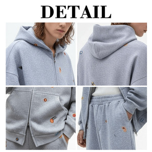 KINGSEN Wholesale Custom Men's Embroidered Polyester/Cotton Terry Breathable Character Winter 2 Way Zip Hoodie <b>Sweatpants</b> <b>Set</b> - Product Image 6