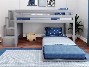 <b>Wooden</b> Twin Full Bunk Bed with Study <b>Desk</b> and 3 Storage <b>Drawers</b> Ladder and Safety Rails for Boys Girls No Box Spring Needed - Product Image 5