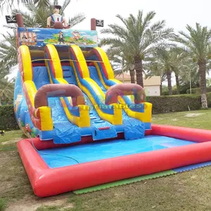 חיצוני ענק ילדי מסיבת tobogan inflable קופצני טירה מסחרית מתנפח פיראטים ספינה מים שקופיות עם בריכה