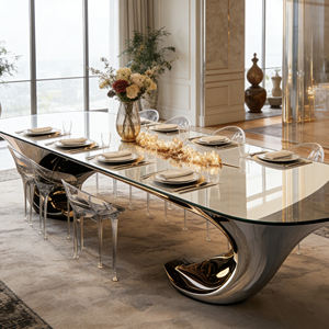 <span class=keywords><strong>Table</strong></span> à manger ovale de luxe en fibre de verre, base sculptée et polie, moderne, 8 places, écologique, pour appartement et hôtel - Product Image 2
