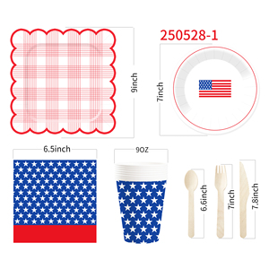 Ensemble de fournitures pour fête du 4 juillet DAMAI, kit sur le thème patriotique pour les décorations du Jour de l'Indépendance, assiettes, serviettes, gobelets, bannière, nappe - Product Image 5