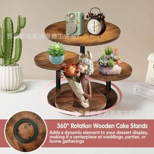 Support à gâteau en bois à 4 niveaux, présentoir rotatif de bureau pour cupcakes, desserts, fête d'anniversaire, rangement - Product Image 3