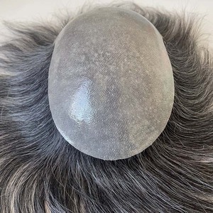 Prothèse capillaire pour <span class=keywords><strong>homme</strong></span> en cheveux Remy 100% naturels, couleur 1b30, courte, droite, à base fine, nouée à la main, aspect naturel et respirant - Product Image 3