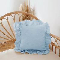 Housse de coussin en lin pur 170 g/m², housse de coussin décorative à volants avec fermeture éclair invisible, taie d'oreiller carrée décorative