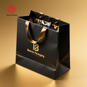 Baoren Factory Small Business Ropa Embalaje Bolsas de papel Verde oscuro Compras Bolsa de papel de lujo con asas de cuerda de algodón - Product Image 4