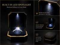 Boîte de rangement et de présentation de bijoux Fandi OEM sur mesure, carrée ou rectangulaire, en cuir brossé et velours, avec éclairage LED pour bagues et bracelets