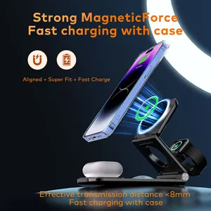 Justlink 3 In 1 Wireless Charger Qi Faoldable Magnetic Wireless Charger With Led Light 18W Fast Charging For Iphone Airpods Iwat