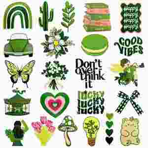 Patchs thermocollants brodés vert frais, motifs dessin animé, fleur, cœur, hibou, tulipe, ange, ours, papillon, champignon, boîte cadeau, crème glacée - Product Image 2