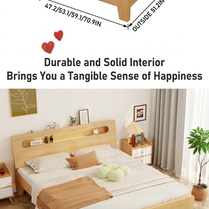 Base de <span class=keywords><strong>Cama</strong></span> Moderna de Madera Maciza de Roble, <span class=keywords><strong>Cama</strong></span> Plegable Multifuncional para Tamaños King/Queen/Full, Diseño Duradero y Confortable - Product Image 3