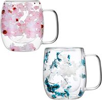 Nouvelle conception, tasse à café en verre à double paroi, faite à la main, en borosilicate de haute qualité, créative, avec fleurs séchées