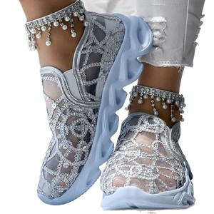 Nouvelles <span class=keywords><strong>baskets</strong></span> décontractées à talon compensé et semelle épaisse pour femme, en maille à sequins, à enfiler, grande taille, pour le commerce transfrontalier - Product Image 5