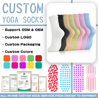 Chaussettes de yoga en gros OEM, personnalisables avec logo, impression numérique, antidérapantes, pour gym, pilates, coussinées pour l'exercice d'automne