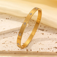 Ensemble de bracelets joncs en acier inoxydable doré, avec chiffres romains, trèfle, coquillage et cristaux pavés, bracelets fins pour femme, bijoux à superposer, cadeau