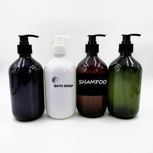 Bouteille vide personnalisable avec logo pour savon, lotion corporelle, shampoing, gel douche, après-shampoing – 16oz 500ml, ambre/noir - Product Image 1