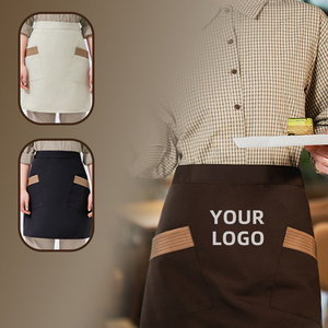 Promotion Logo personnalisé court polyester coton Chef cuisine Bar café 2 poches imperméable noir demi-tablier pour serveur - Product Image 2