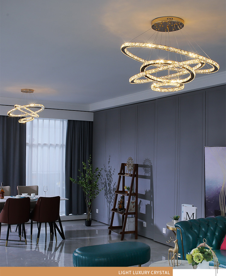 China  Living Room Bedroom Decorative Round Ring led large chandelier luxury  villa staircase art deco circle metal chandeliers