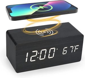 15W Wireless Charger Wooden <b>Clock</b> Temperature Display Charging Stand for iPhone Mobile Phone Office Desk Bulk - Product Image 1