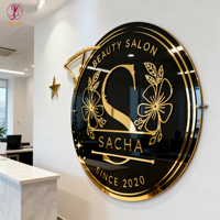 Panneau mural publicitaire rond en acrylique noir poli miroir haute brillance pour logo d'entreprise ou de réception