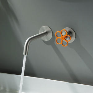 Grifo de Lavabo HONGDEC de Latón Cromado y Naranja con Manija de <span class=keywords><strong>Flor</strong></span> de Ciruelo, Grifo Mezclador de Agua Fría y Caliente Montado en la Pared para Baño - Product Image 1