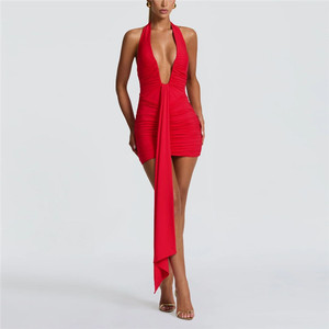 <span class=keywords><strong>Abito</strong></span> Mini da Donna con <span class=keywords><strong>Halter</strong></span>, Pieghe e Nastro, Collo a V Profondo, Schiena Scoperta, Sexy, per Feste, Collezione Estate 2026 - Product Image 2