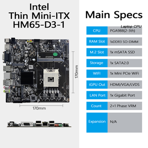เมนบอร์ด HM65ขนาดเล็กพิเศษแบบ Mini-ITX รุ่นใหม่รองรับซีพียูแล็ปท็อป <span class=keywords><strong>Intel</strong></span> รุ่นที่2และ3, DDR3 SO‑DIMM, MSATA SSD และ SATA 2.0เมนบอร์ด HM65แบบ Mini‑ITX - Product Image 3