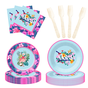 Ensemble de 8 assiettes jetables en papier à thème floral rose tropical DAMAI, fournitures pour fête d'anniversaire, en papier. - Product Image 4