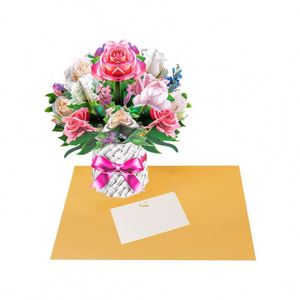 Carte pop-up 3D moderne faite à la main avec fleurs pour la fête des mères, décoration artisanale en plastique avec impression sérigraphique - Product Image 1